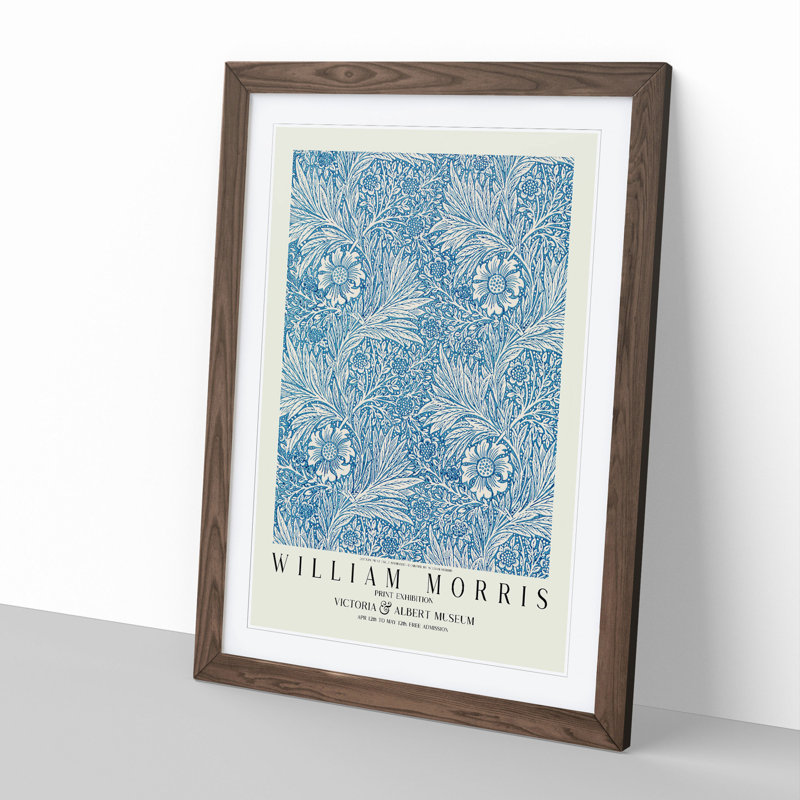 Blue Marigold with Border by William Morris - Framed Print, Walnut Framed, 36cm H x 27cm W x 2cm D