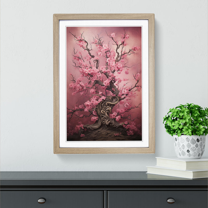 Cherry Blossom Tree Victorian - Single Picture Frame Print on Wood, 46cm H x 34cm W x 2cm D, Oak Framed