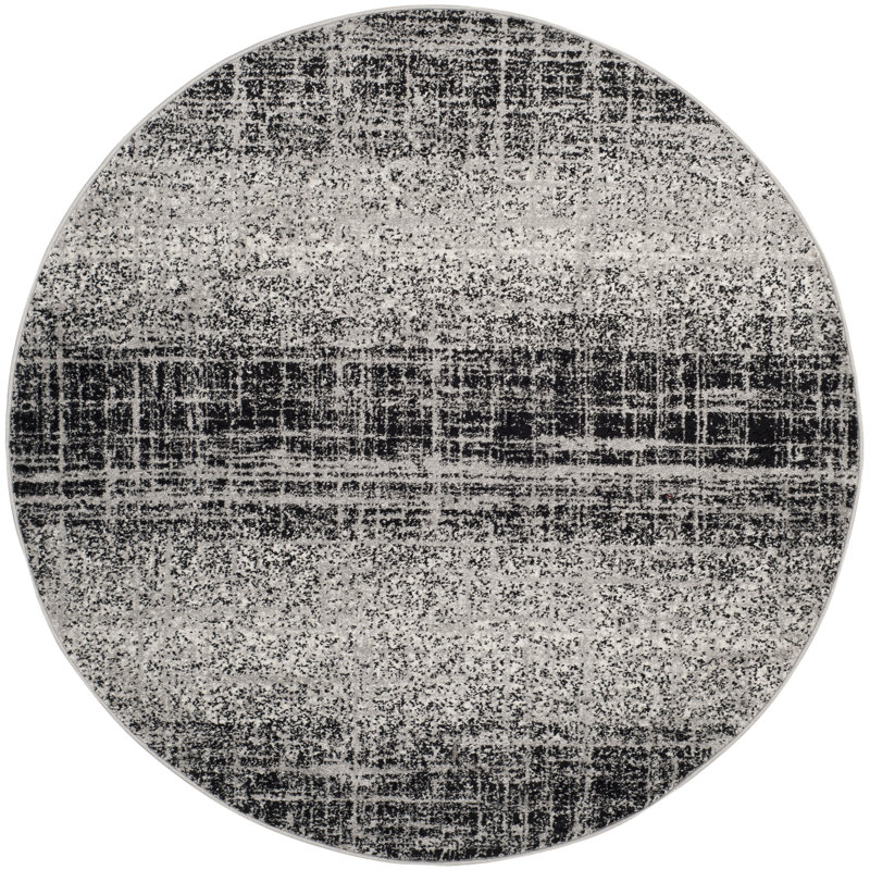 Riebe Abstract Silver/Black Area Rug, Round 6'