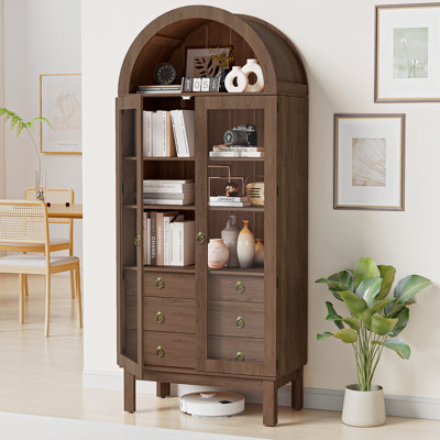 Arched acrylic storage cabinet - Double doors and three drawers (dark brown) by Erein