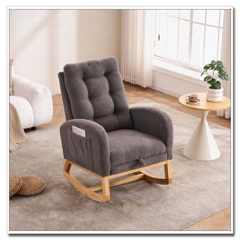 Chaise berçante avec repose-pieds à haut dossier, Gris foncé