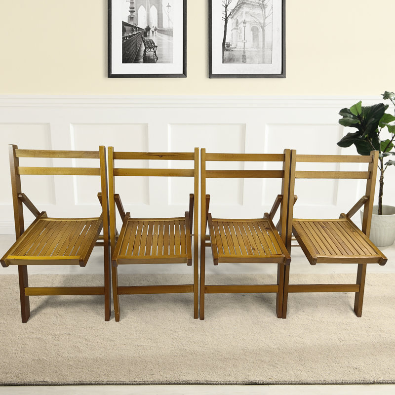 Foldable Solid Wood Chair (4) - Honey Color For Different Areas Folding 4 Chairs In Multiple Uses, Teak