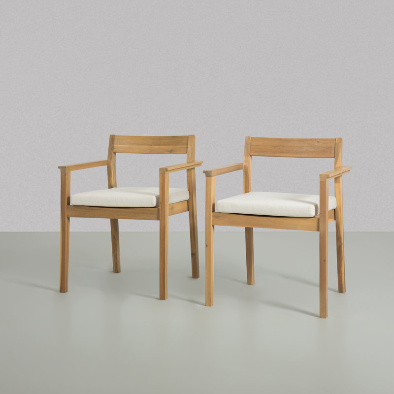 Chaise de patio en bois massif avec coussin Badgley (ensemble de 2)
