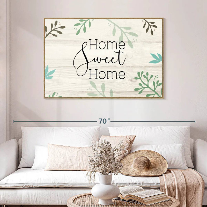Panneau mural Home Sweet Home, Cadre flottant en bois naturel, 46 po x 31 po