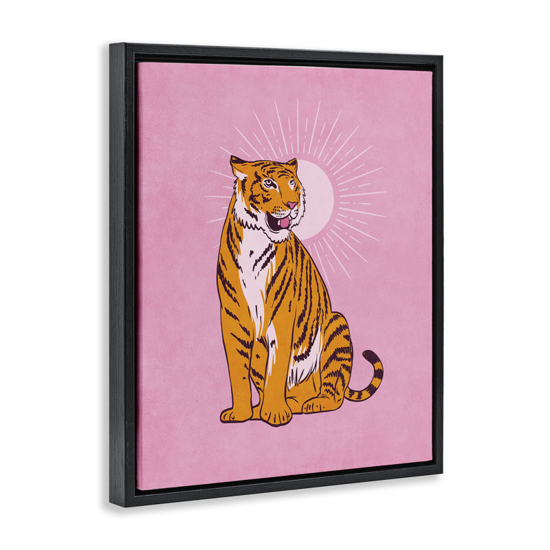 «Preppy Tiger on Pink Brown» par Nataly White, Cadre flottant noir de jais, H 31 po x l 25 po