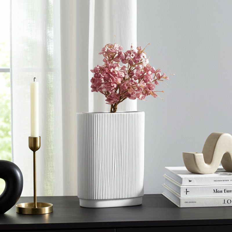 Brix Ceramic Vase, 12" H x 10" W x 5" D, White