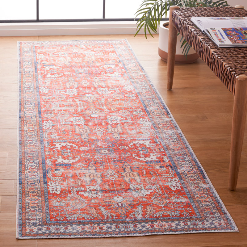 Arizona Dynasty Machine Washable Area Non-Slip Rug In Red & Blue, Runner 76 x 183 cm