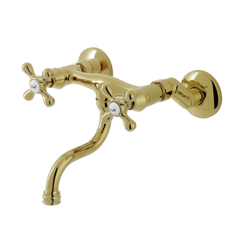 Kingston Brass Kingston Two-Handle 2-Hole Wall Mount Bathroom Faucet, Polished Brass