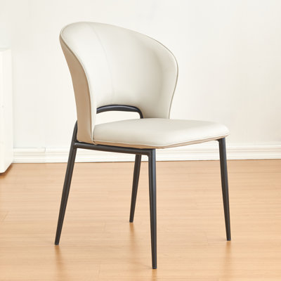 Modern Dining Table Chairs, Faux Leather, Light Gray,  4 Pieces