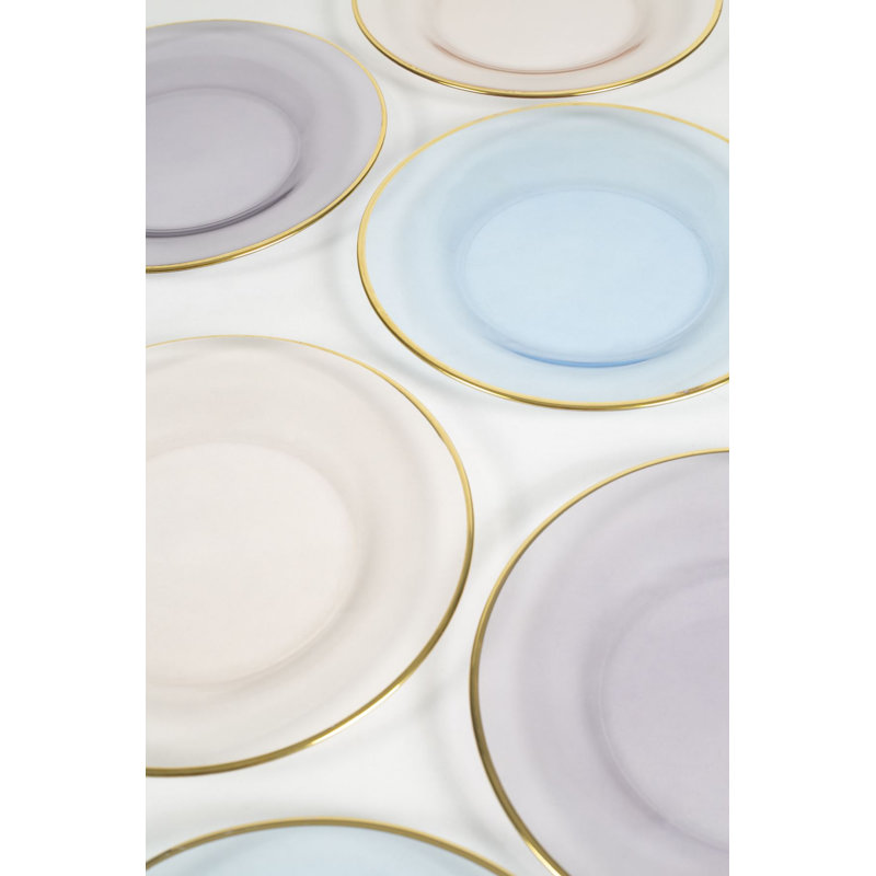 Ensemble de service à gâteaux élégant 6 pièces, 100% verre, 7,9 x 7,9 x 0,7 pouces | Belles couleurs mauves, saumon et bleues | Lavage à la main recommandé pour la longévité | Parfait pour les fêtes, les mariages et les occasions spéciales