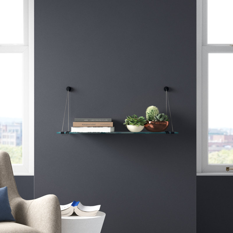 Tablette murale en verre trempé Earlham, Noir, H 16 po x l 36 po x P 8,5 po