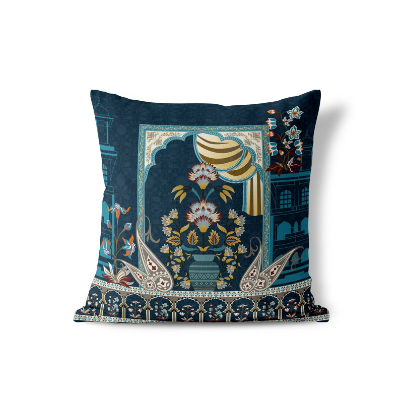 Housse et insert de coussin intérieur / extérieur en polyester Mughal Paradise, 18 po x 18 po, Indigo