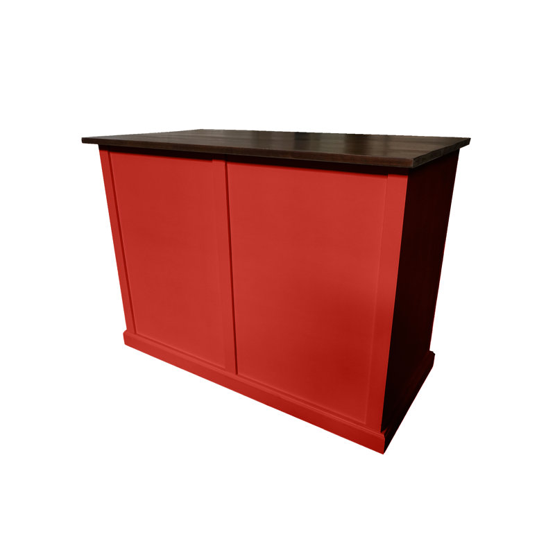 Traditional 60" Solid Wood Kicthen Island with trash bin compartment, Persimmon Red