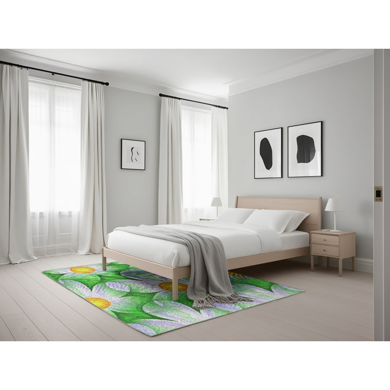 Tapis vert/orange à motifs, Rectangle 5 pi x 7 pi