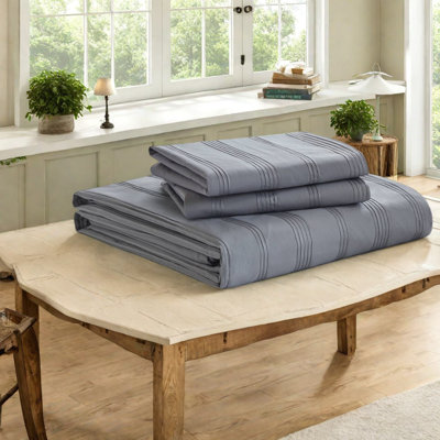 Ensemble de literie pour très grand lit 3 pièces de qualité supérieure, motif rayé en polyester tissé, confort moderne pour les chambres à coucher