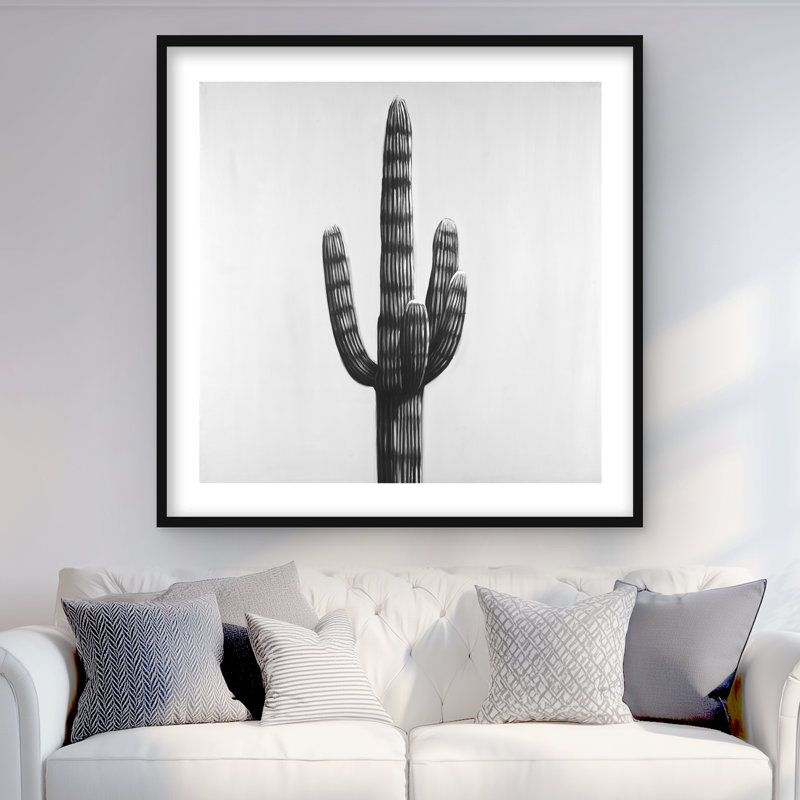 Grand cactus, reproduction encadrée | Décoration botanique de salon, H 36 po x l 36 po, Noir