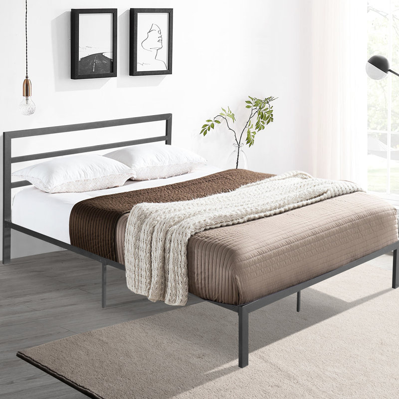 Charcoal Grey Queen Metal Bed Frame With Headboard - Modern Style, & Stable, Quiet Noise-, Easy To Assemble, Under Space, No Box Spring Required, For 8 Inch Or Thicker Mattress, 600 Lbs Capacity