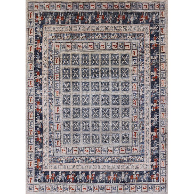 Tapis géométrique gris / bleu / brun, Rectangle 5 pi x 8 pi