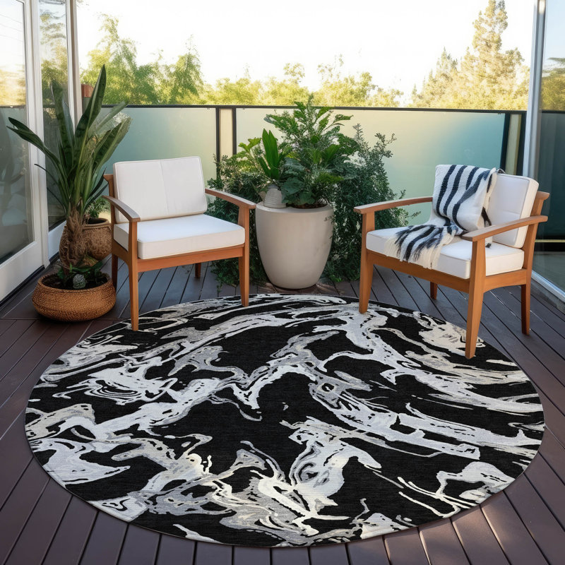Tapis intérieur / extérieur noir lavable Lani , 8 pi x 8 pi