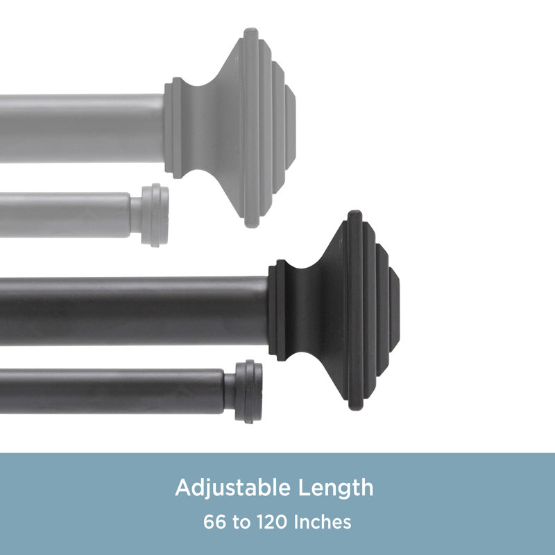 Kenney Mission Black Adjustable Double Curtain Rod with Square Finials