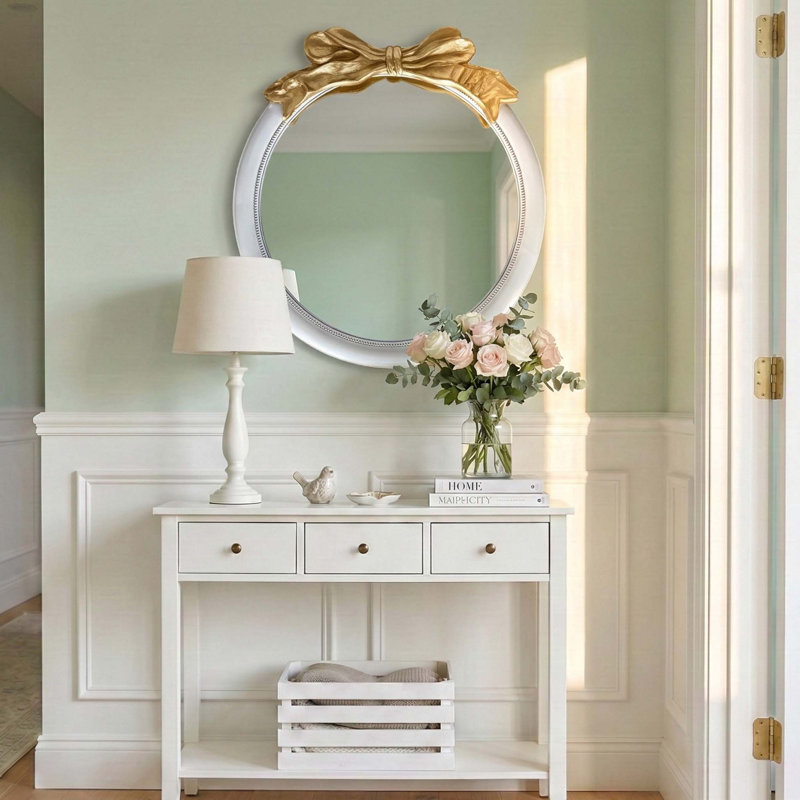 Miroir de salle de bain 28 po French Country, 26 po x 26 po, White/Gold