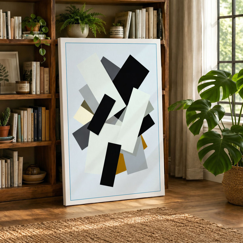 Floating Geometry Geometric - Wrapped Canvas, 36x24 - 91.4 x 61.0 cm, Sage Border