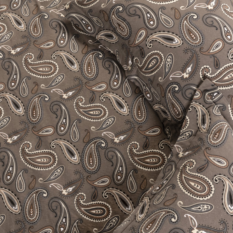 Superior Flannel Cotton Modern Classic Fuzzy Duvet Cover Set With Pillow Shams, Gray Paisley