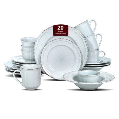 HomeVSS French Countryside Speckled Antique Glaze Stoneware Dinner Set，20-Pieces，Service for 4