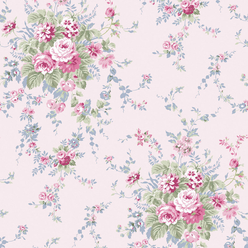 by Rachel Ashwell Garden Floral 10m x 52cm Wallpaper Roll, Pink/Blue