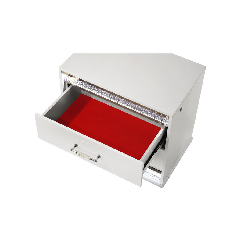 Table de chevet glamour avec 2 tiroirs spacieux en blanc et éclairage à DEL 2 laqués élégants