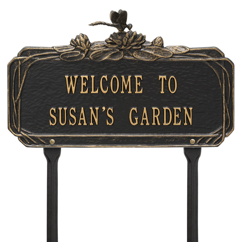 Dragonfly Personalized Garden Sign, Black/Gold, Yes