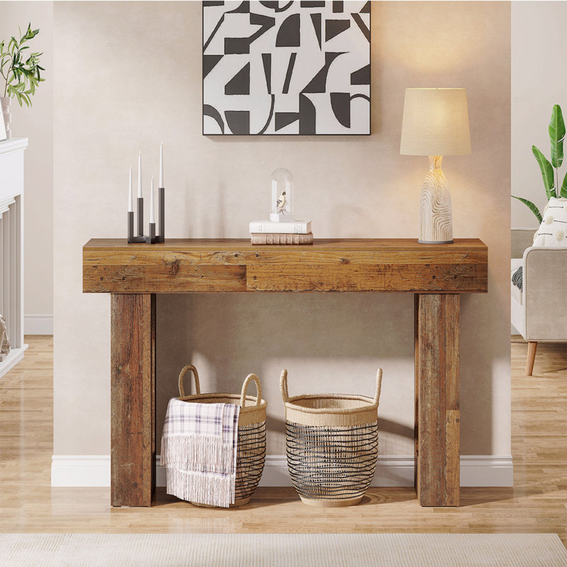 Console 63 po, canapé rectangulaire en bois naturel, console décorative rectangulaire pour entrée, couloir et salon (mélange de brun)