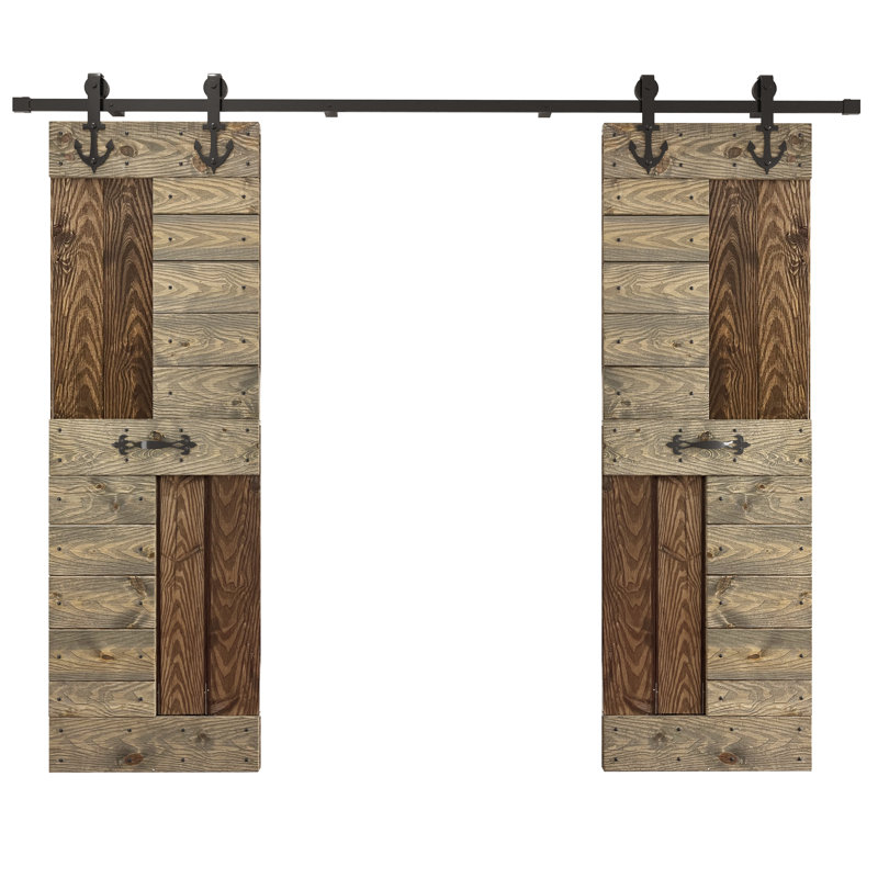 Porte de grange coulissante double S Series, 60 po x 84 po, Foncé, multicolore