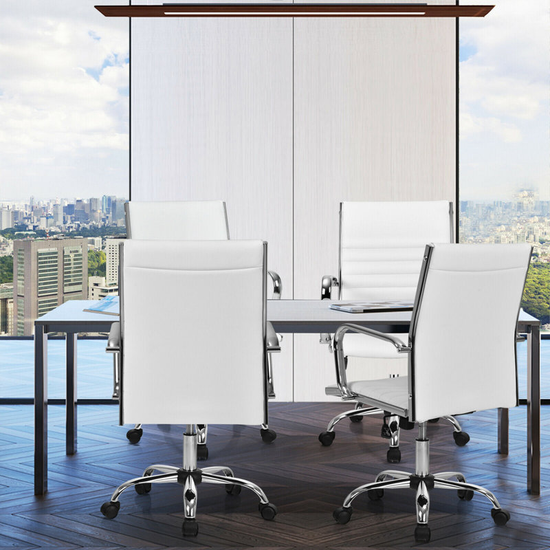 Chaise de conférence en simili cuir à haut dossier, Blanc