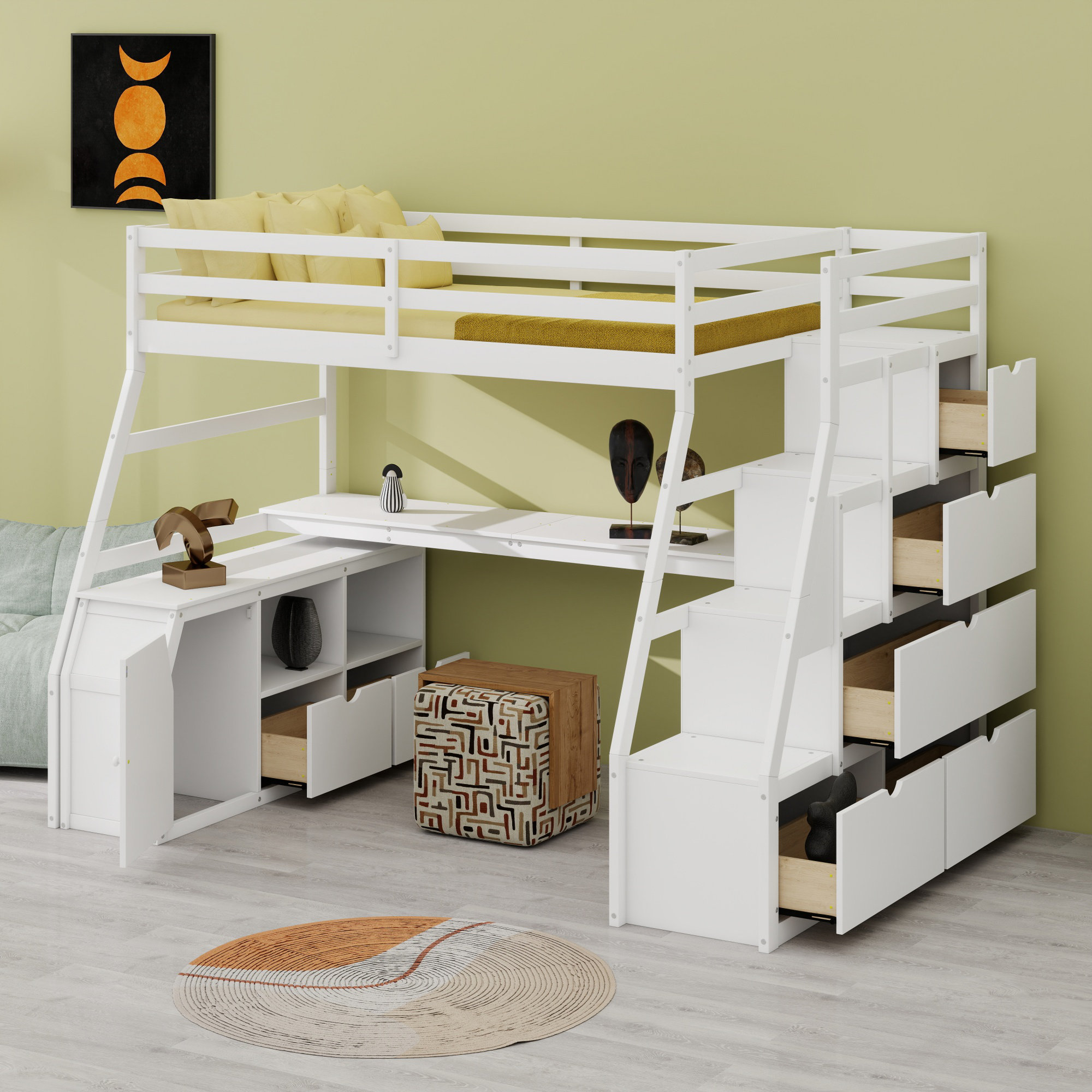 Ebern Designs Loft Bed With 7 Drawers 2 Shelves And Desk - Wayfair Canada