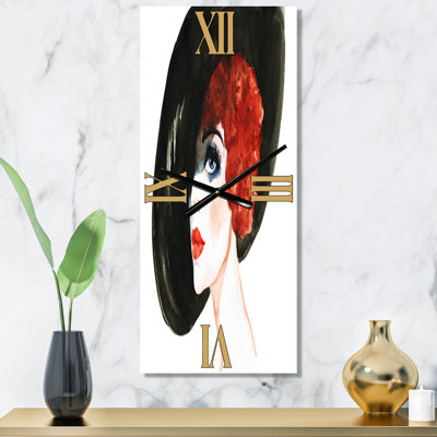 Red Head Lady in Hat Portrait of Woman - Modern Wall Clock