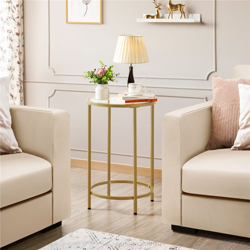 Table d'appoint ronde avec plateau en verre, Doré