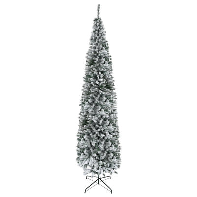Arbre de Noël enneigé 9 pi avec branches réalistes et support en métal vert