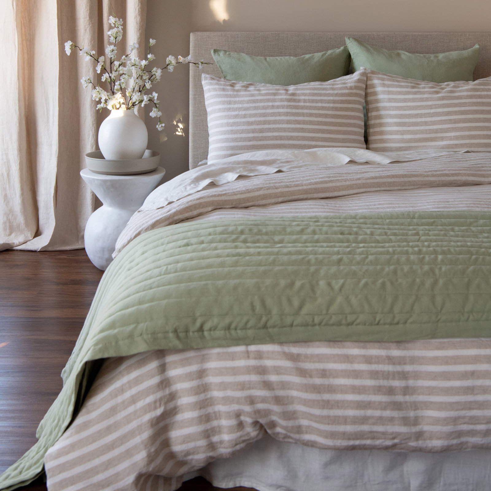 100% French Linen Duvet Cover, Twin Duvet Cover, Putty/Cream Stripe