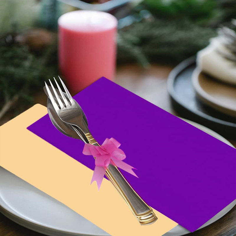 Ivory Gold & Purple Cotton Square Dinner Napkins, 18x18, 12-Pack