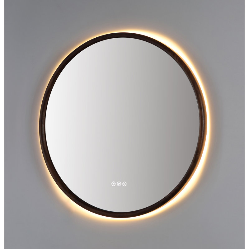 Zen LED Mirror, 29.52" x 29.52", Round, Walnut