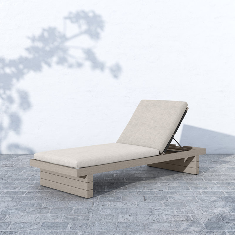 Leroy Outdoor Teak Chaise Lounge, Stone Gray, Gray