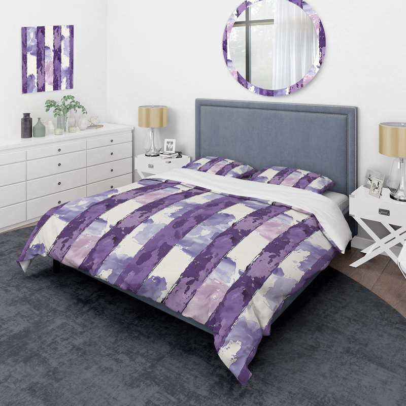 Ensemble de housse de couette mauve et blanc Glam Stripes II - Glam, Housse de couette très grand + 2 taies décorativ