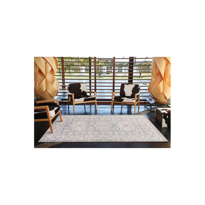 Tapis tissé à motif géométrique traditionnel lavable à la machine, Sous-tapis carré 3 pi 3 po inclus