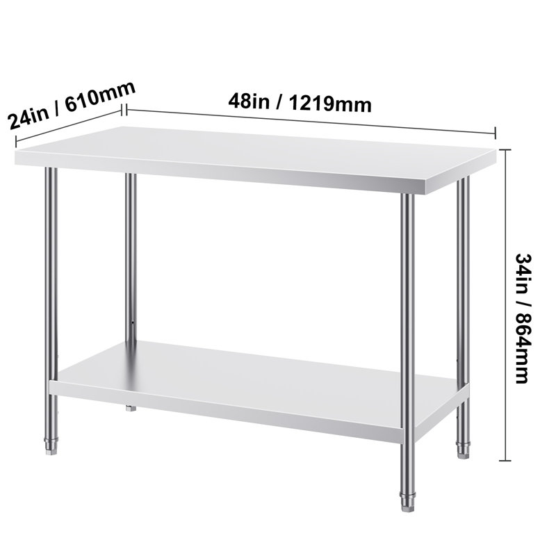 Table de préparation en acier inoxydable table de travail en métal robuste avec 3 niveaux de hauteur réglables