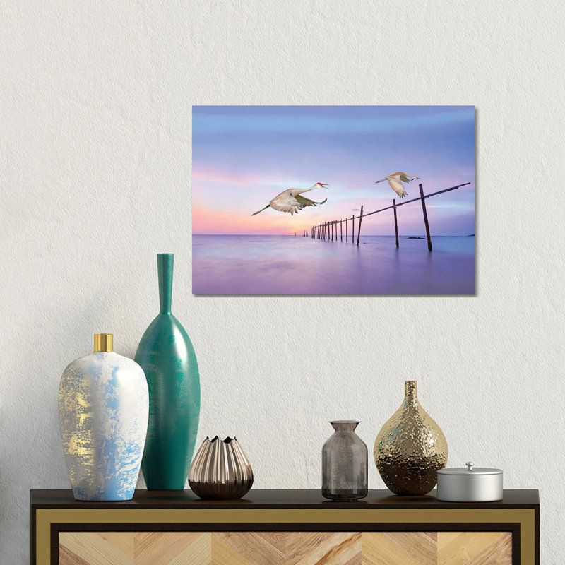 Sandhill Cranes In Flight by Laura D Young - Gallery-Wrapped Canvas Giclée on Canvas, 30.48 cm H x 45.72 cm W, Wrapped Canvas