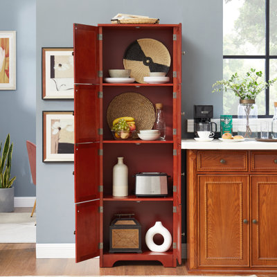Armoire 8 portes, 4 tablettes, finition cerisier, ajoute du style à la maison avec rangement à 8 portes de 72,4 po de hauteur, cerisier, pour les salles à manger