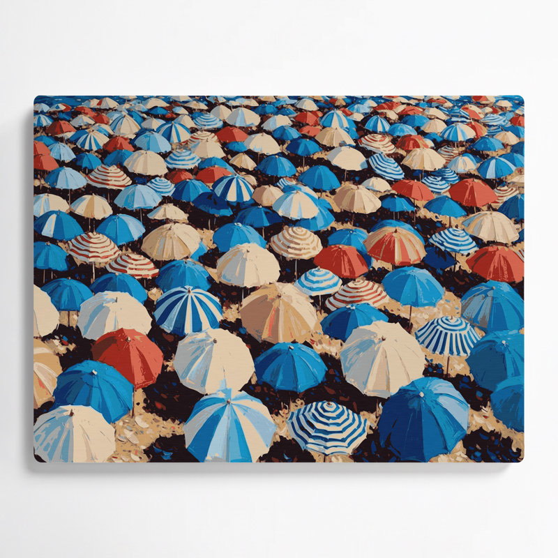 Art mural en métal beige, parapluies de plage nautique, H 24 po x l 36 po