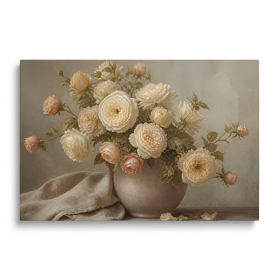 Peinture à l'huile multicolore sur toile de roses crémeuses, art mural peint pour le salon, la salle à manger et la chambre à coucher
