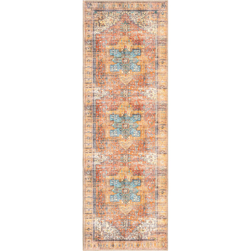 Tapis oriental rouge rouille, Tapis de couloir 2 pi x 6 pi